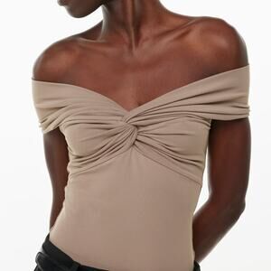 Aritzia Contour Off Shoulder Twist Top Pink Nylon Blend Balletcore Medium
